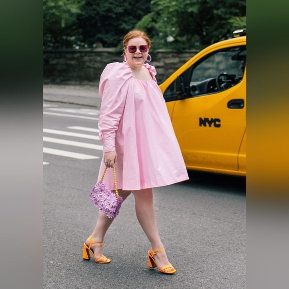 H&M Baby Pink Long Puff Sleeve Cotton Mini Dress - Picture 1 of 8